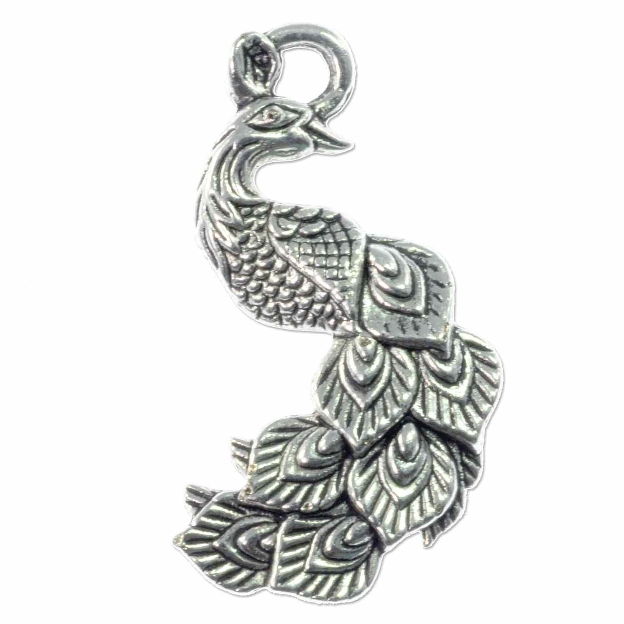 Peacock Pendant 34x19mm Pewter Antique Silver Plated (1-Piece)